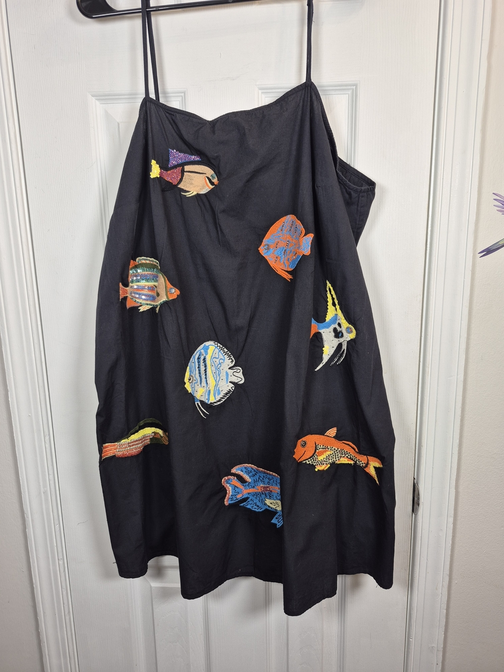 Anthropologie Sea Life Embroidered Mini Dress 2X Coastal Grandma Beach Fish